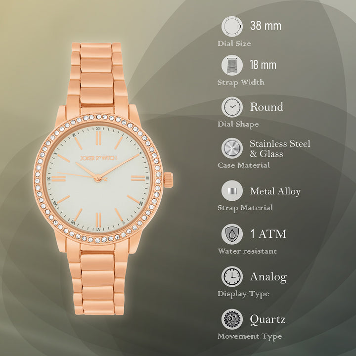 Halo Grey Large Rhinestone Dial Rose Gold Linked Chain Strap Women's Watch