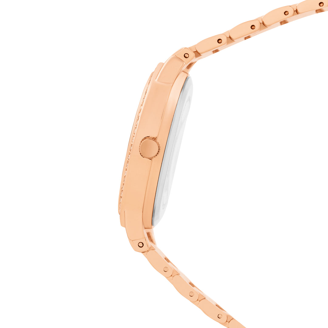 Halo Grey Large Rhinestone Dial Rose Gold Linked Chain Strap Women's Watch