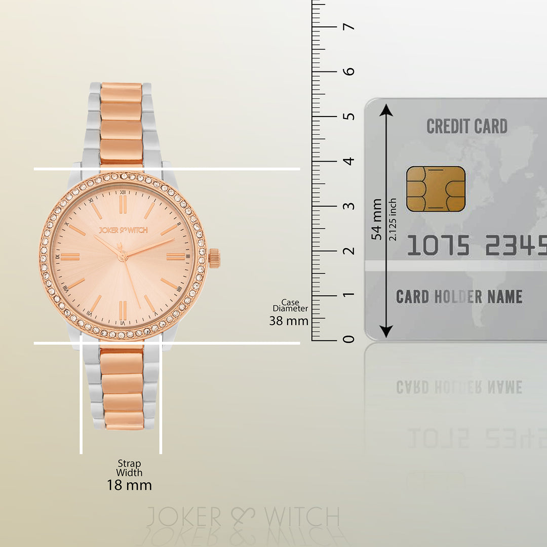 Halo Rose Gold Large Rhinestone Dial Dual Tone Linked Chain Strap Women's Watch