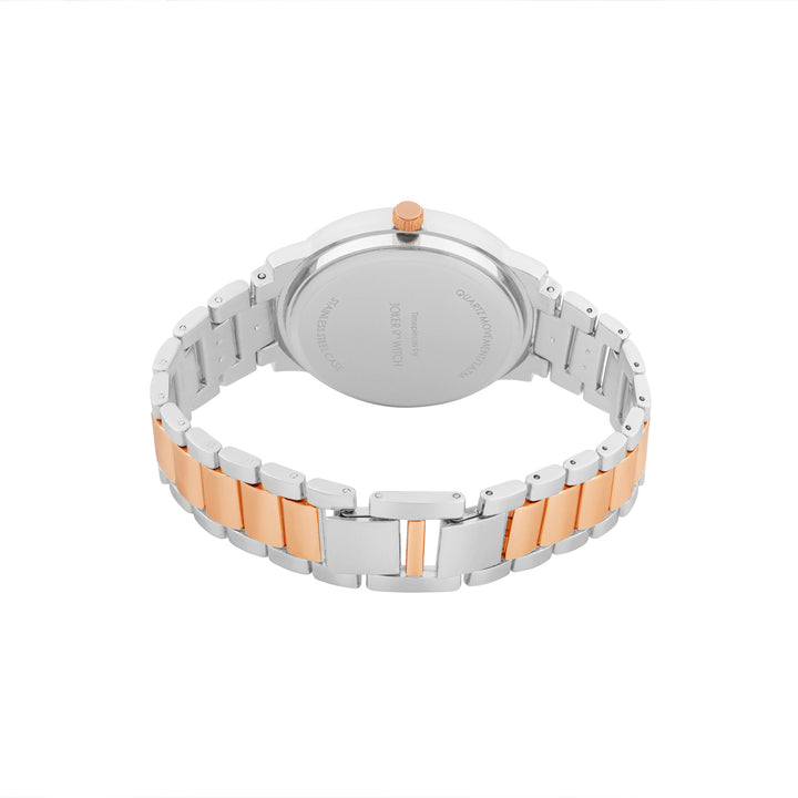 Halo Rose Gold Large Rhinestone Dial Dual Tone Linked Chain Strap Women's Watch