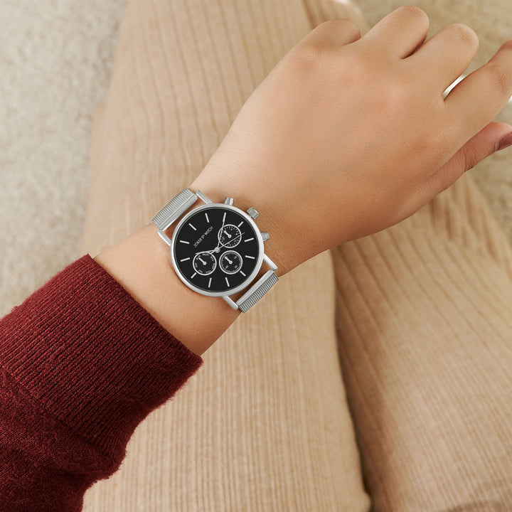 Moscow Black Large Dial Silver Mesh Strap Women's Watch