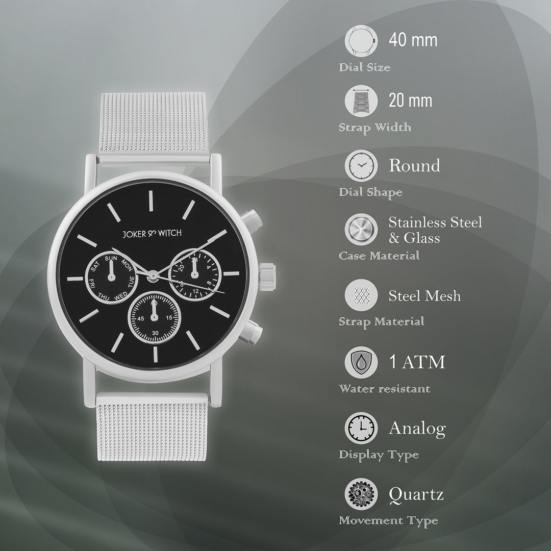 Moscow Black Large Dial Silver Mesh Strap Women's Watch