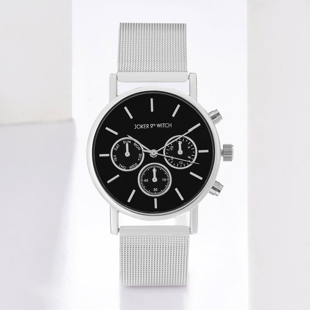 Moscow Black Large Dial Silver Mesh Strap Women's Watch