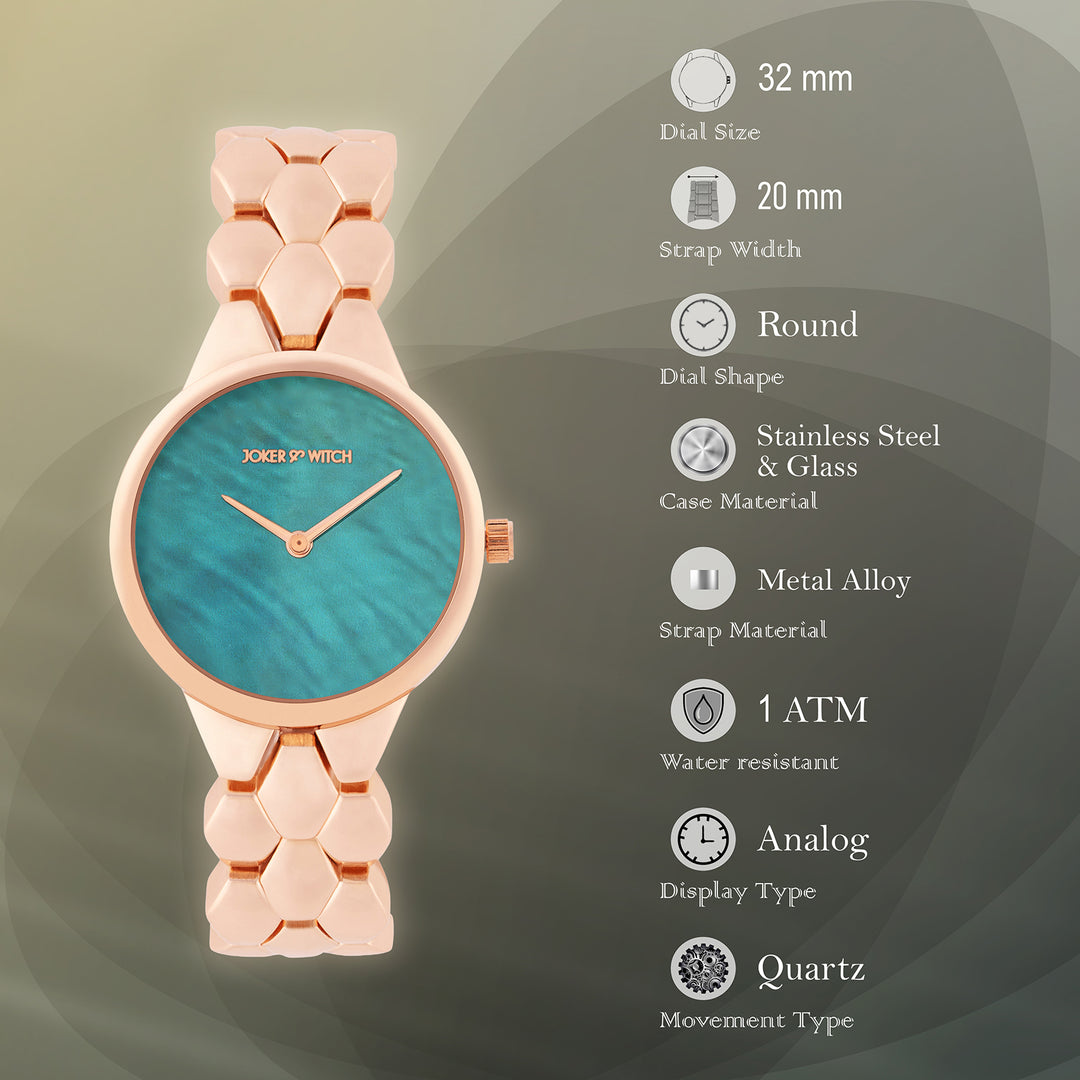 Athens Teal Medium Dial Rose Gold Bracelet Strap Women's Watch