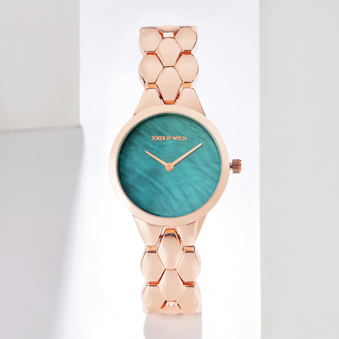 Athens Teal Medium Dial Rose Gold Bracelet Strap Women's Watch