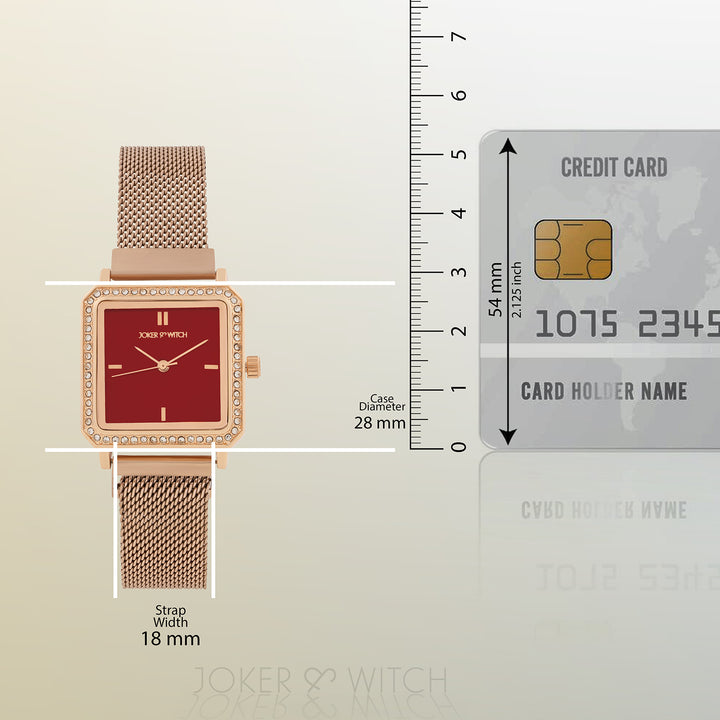 Octa Maroon Small Square Rhinestone Dial Rose Gold Magnetic Strap Women's Watch