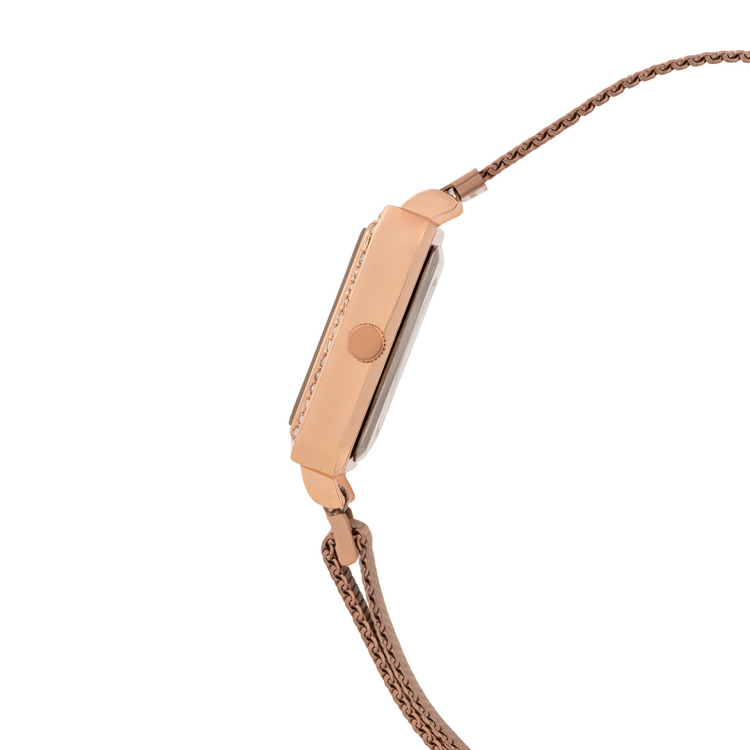 Octa Maroon Small Square Rhinestone Dial Rose Gold Magnetic Strap Women's Watch