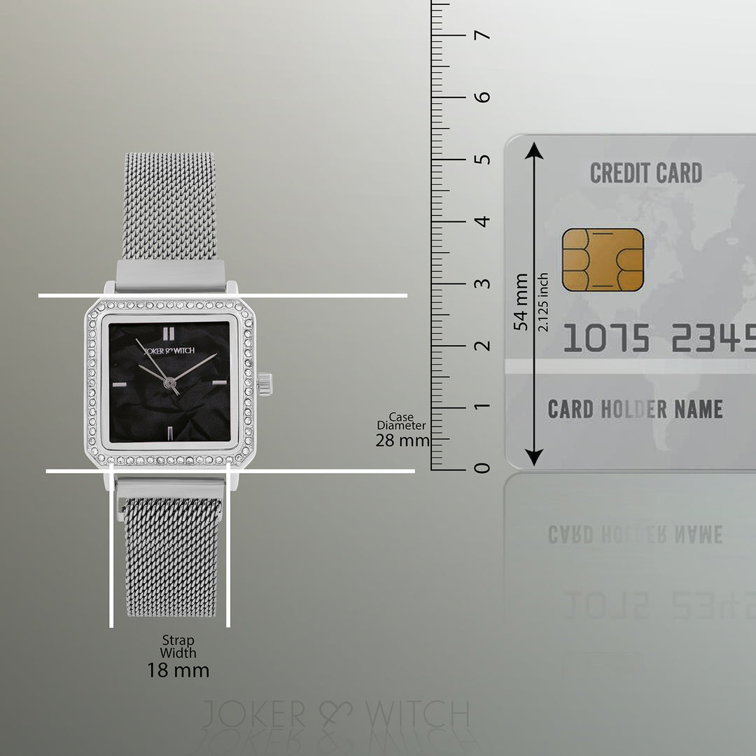 Octa Black Small Square Rhinestone Dial Silver Magnetic Strap Women's Watch