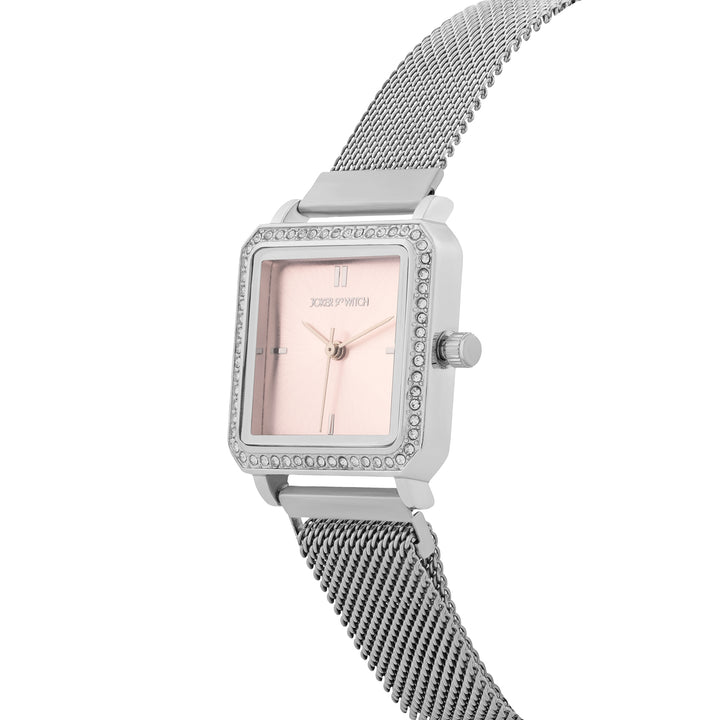 Octa Pink Small Square Rhinestone Dial Silver Magnetic Strap Women's Watch
