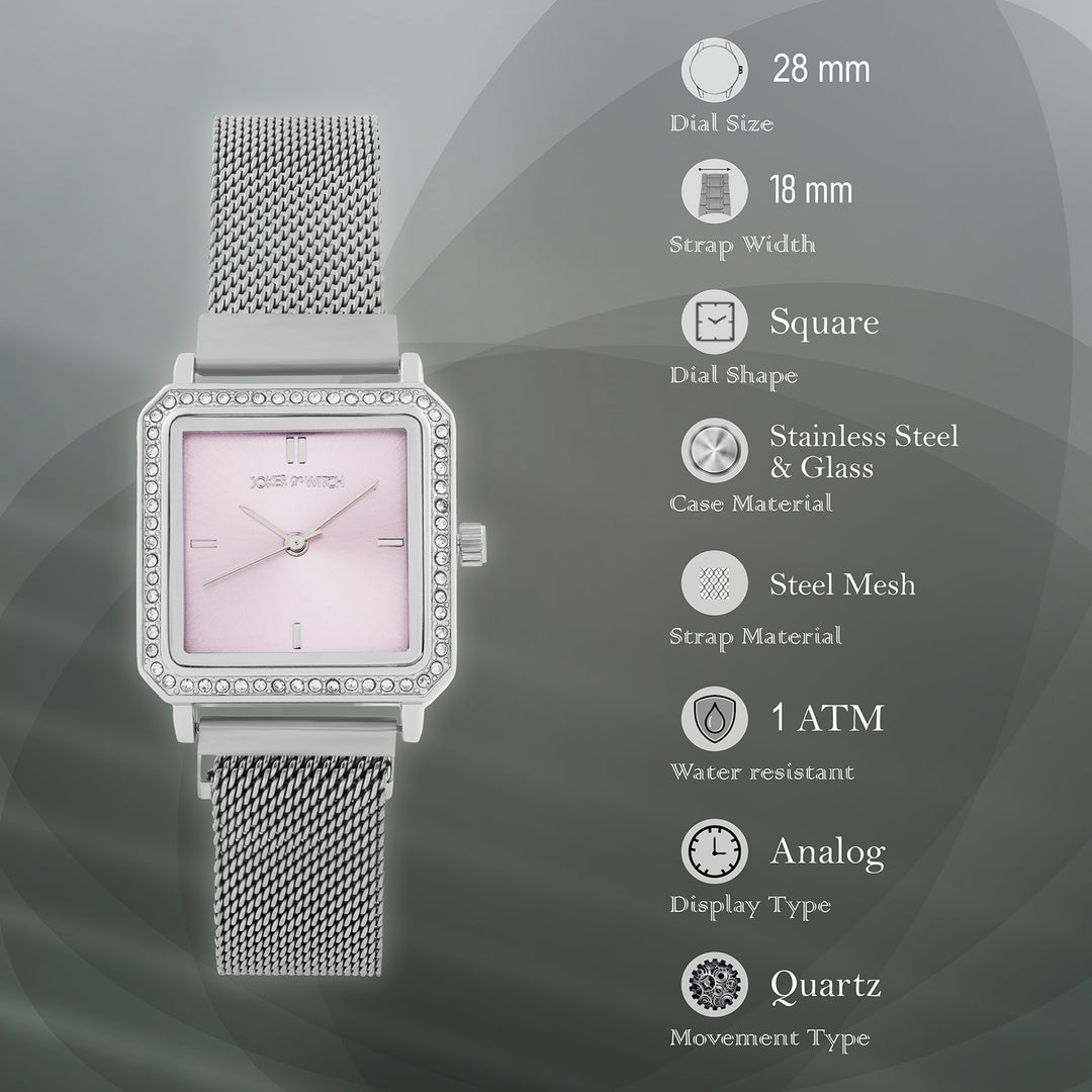 Octa Lavender Small Square Rhinestone Dial Silver Magnetic Strap Women's Watch