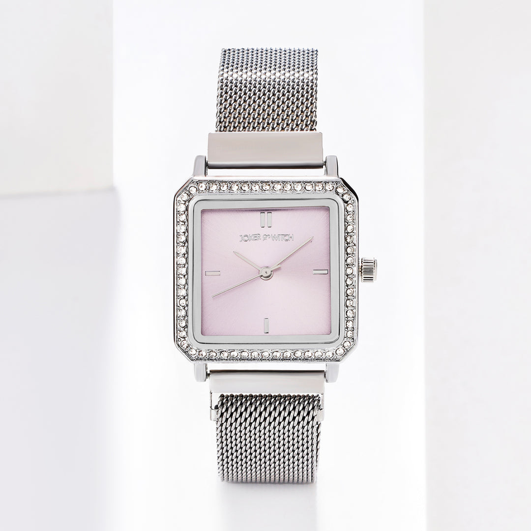 Octa Lavender Small Square Rhinestone Dial Silver Magnetic Strap Women's Watch