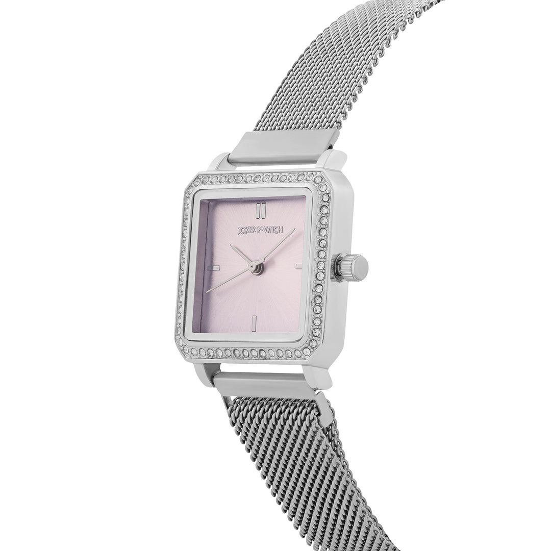 Octa Lavender Small Square Rhinestone Dial Silver Magnetic Strap Women's Watch