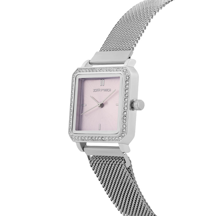 Octa Lavender Small Square Rhinestone Dial Silver Magnetic Strap Women's Watch