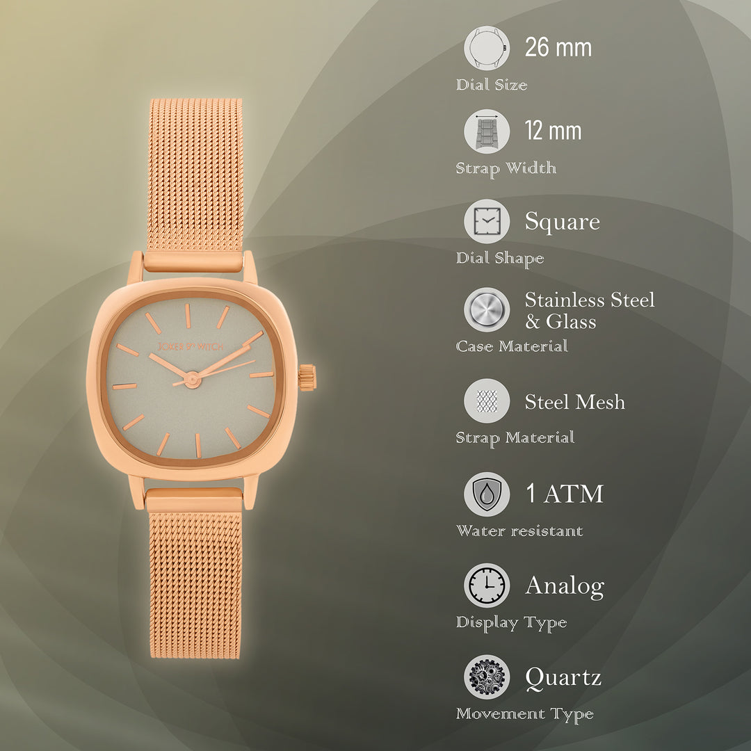 Cinque Grey Mini Square Dial Rose Gold Mesh Strap Women's Watch