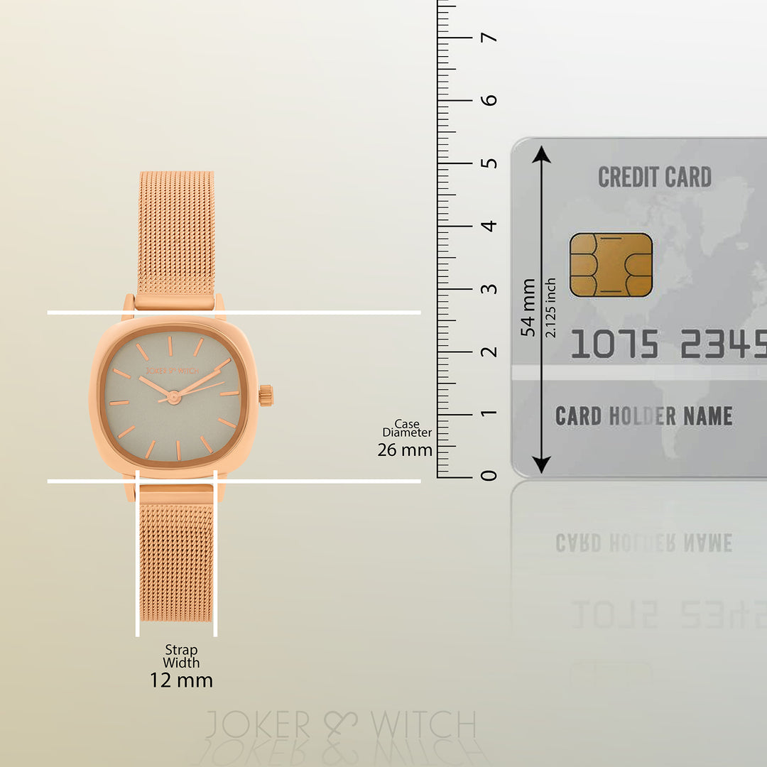 Cinque Grey Mini Square Dial Rose Gold Mesh Strap Women's Watch