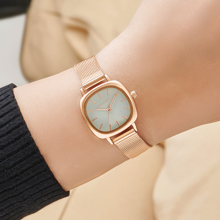 Cinque Grey Mini Square Dial Rose Gold Mesh Strap Women's Watch