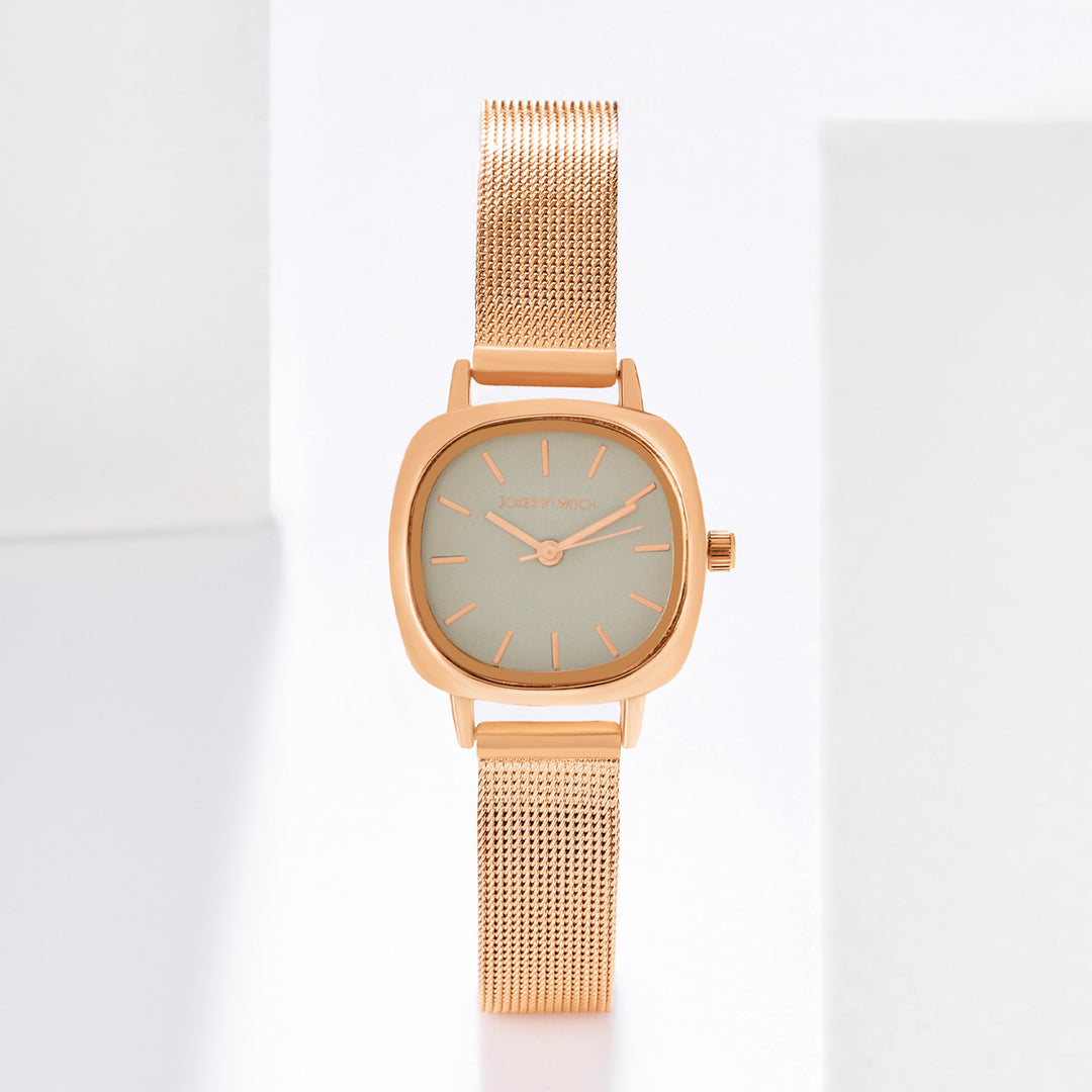 Cinque Grey Mini Square Dial Rose Gold Mesh Strap Women's Watch
