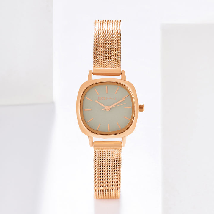 Cinque Grey Mini Square Dial Rose Gold Mesh Strap Women's Watch