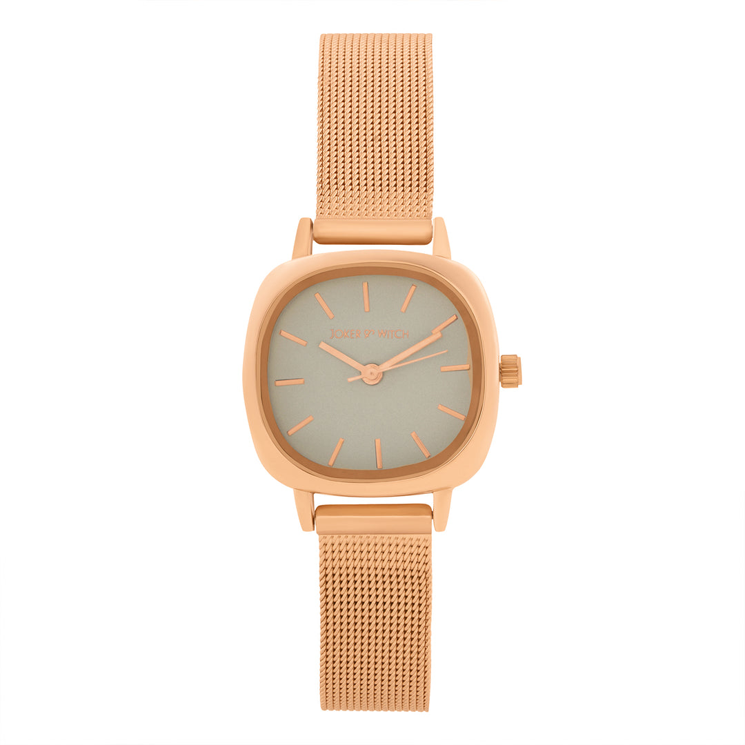 Cinque Grey Mini Square Dial Rose Gold Mesh Strap Women's Watch