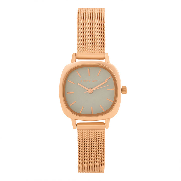 Cinque Grey Mini Square Dial Rose Gold Mesh Strap Women's Watch