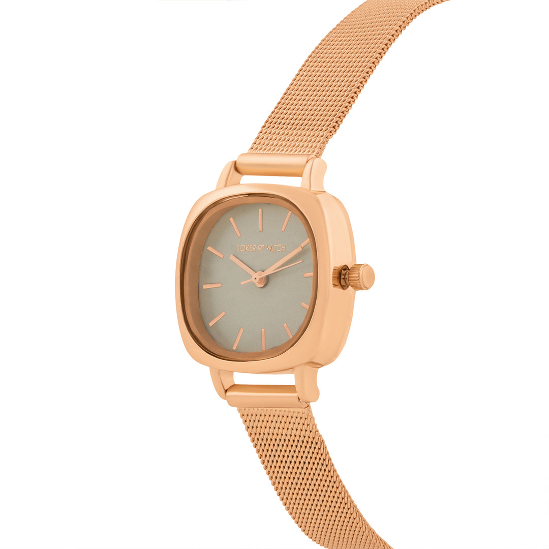 Cinque Grey Mini Square Dial Rose Gold Mesh Strap Women's Watch