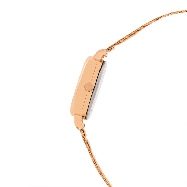 Cinque Grey Mini Square Dial Rose Gold Mesh Strap Women's Watch