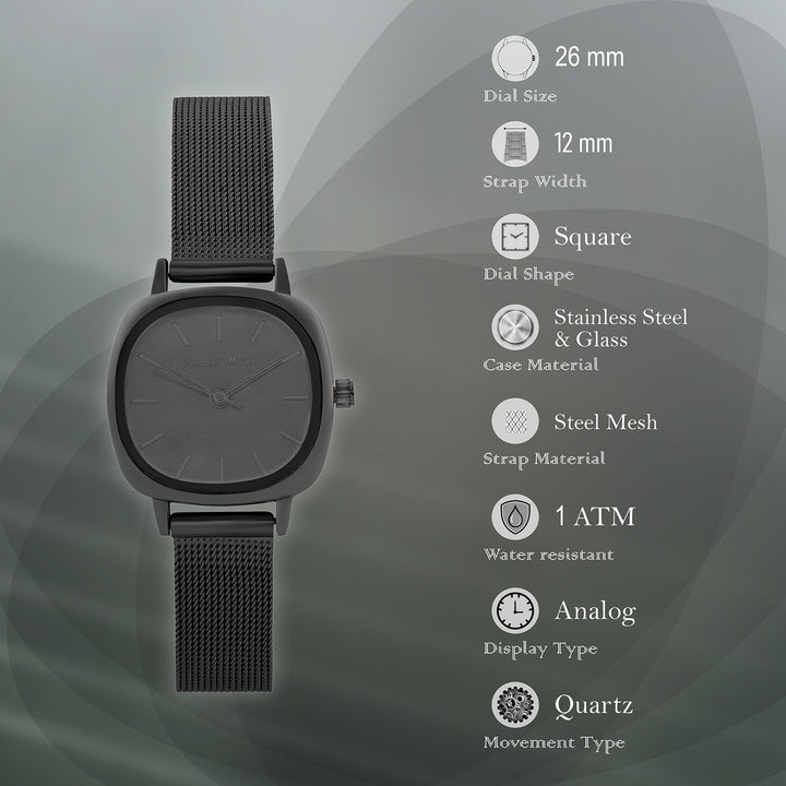 Cinque Black Mini Square Dial Mesh Strap Women's Watch