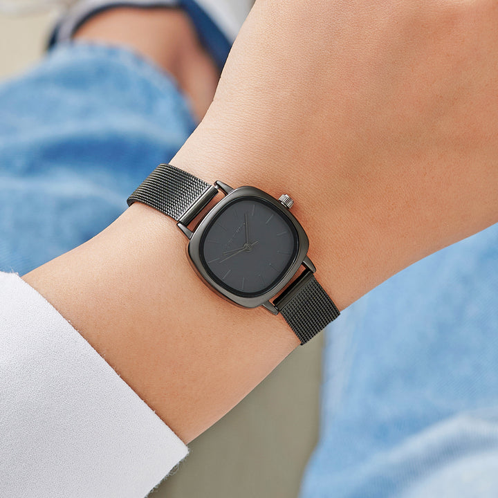 Cinque Black Mini Square Dial Mesh Strap Women's Watch