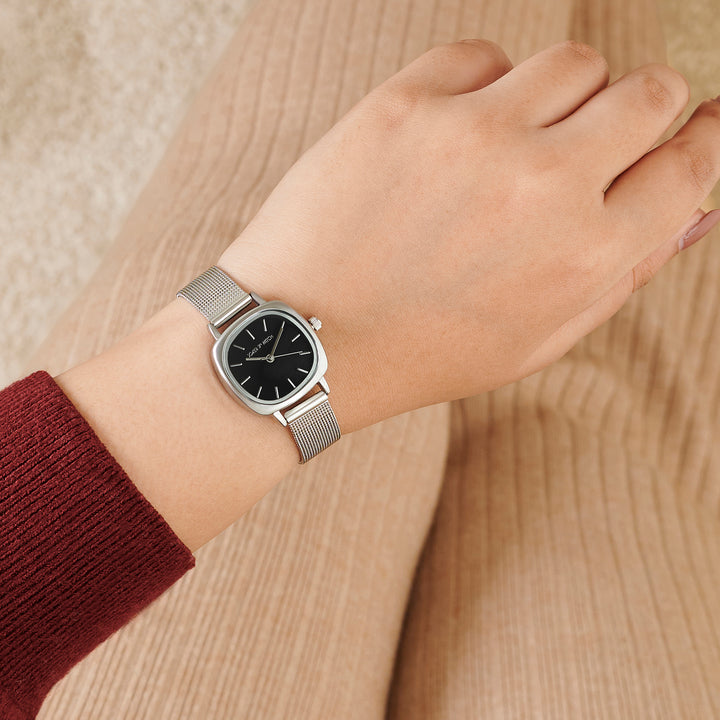 Cinque Black Mini Square Dial Silver Mesh Strap Women's Watch