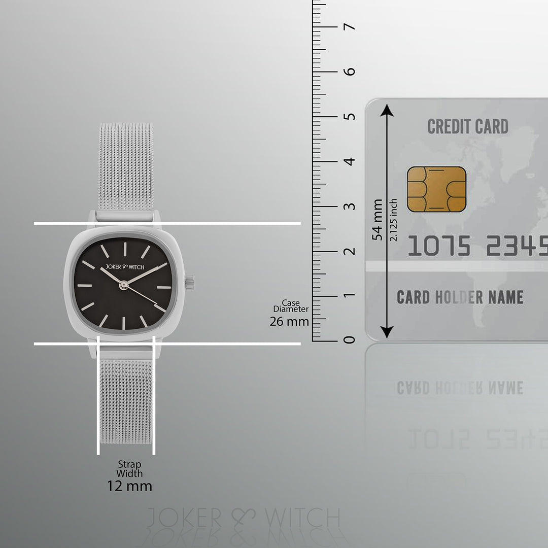 Cinque Black Mini Square Dial Silver Mesh Strap Women's Watch