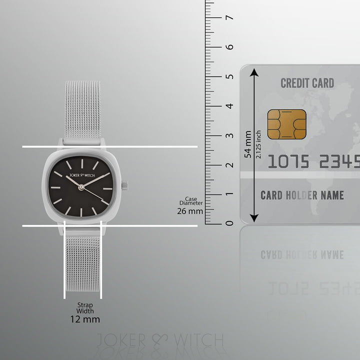 Cinque Black Mini Square Dial Silver Mesh Strap Women's Watch