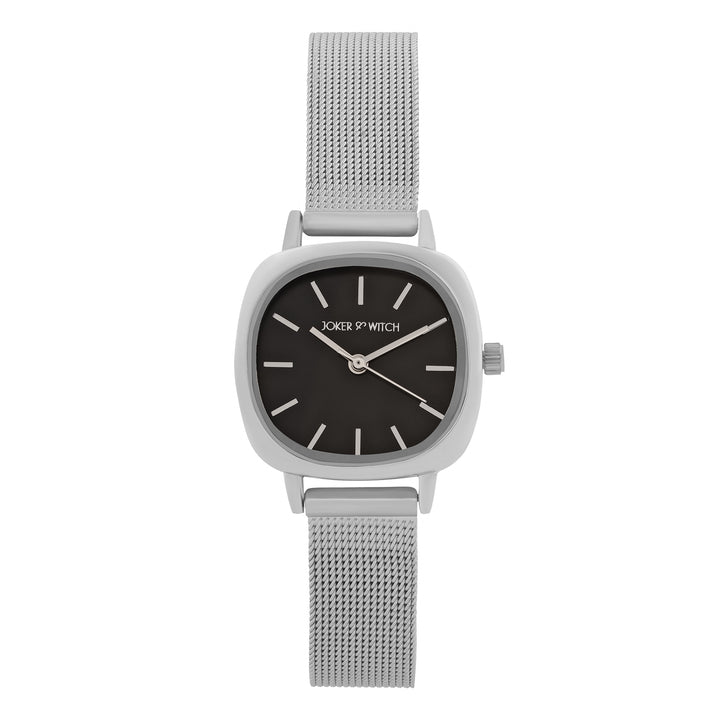 Cinque Black Mini Square Dial Silver Mesh Strap Women's Watch