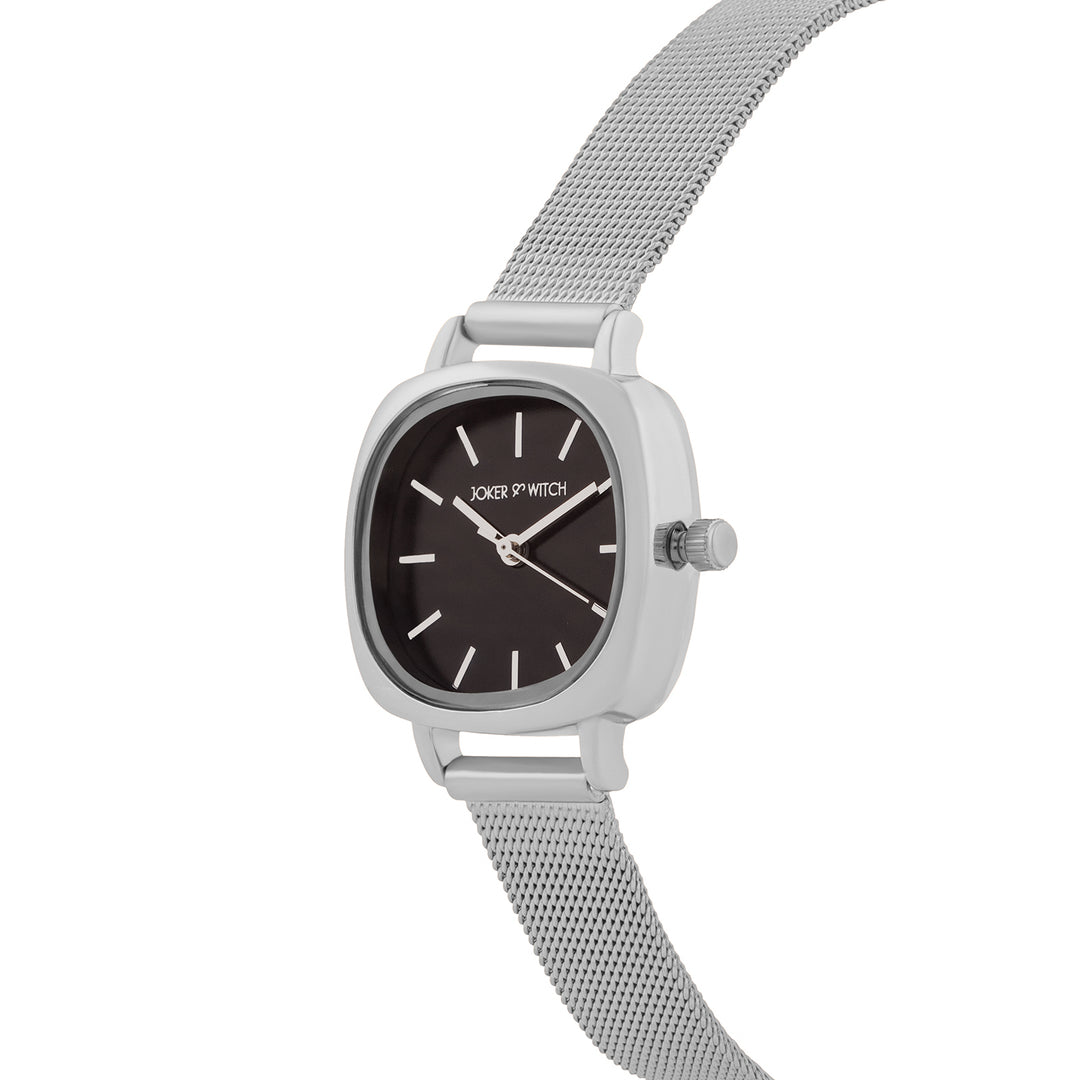 Cinque Black Mini Square Dial Silver Mesh Strap Women's Watch