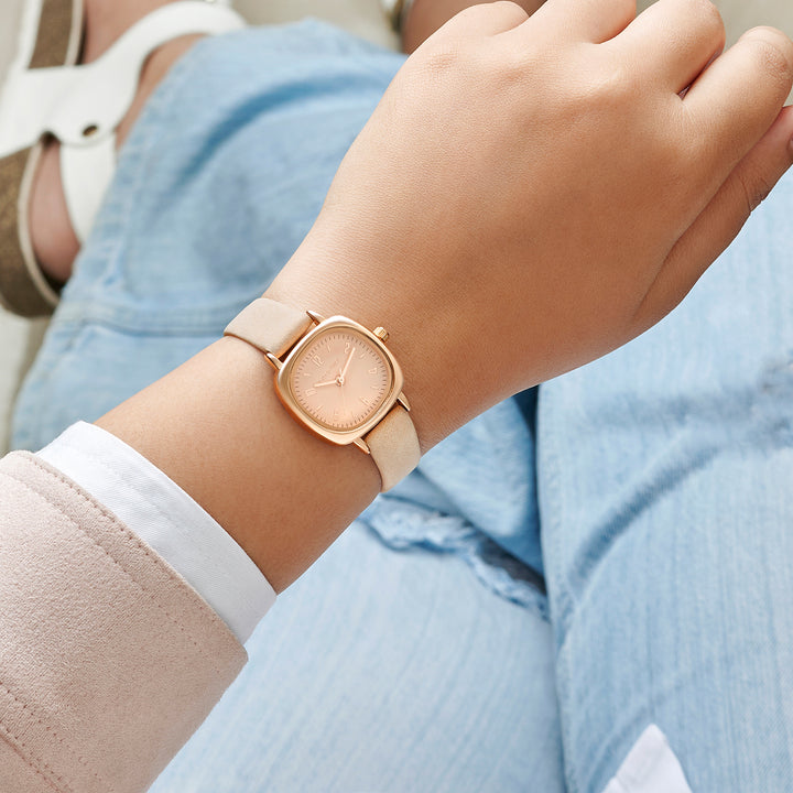 Cinque Rose Gold Mini Square Dial Mauve PU Strap Women's Watch