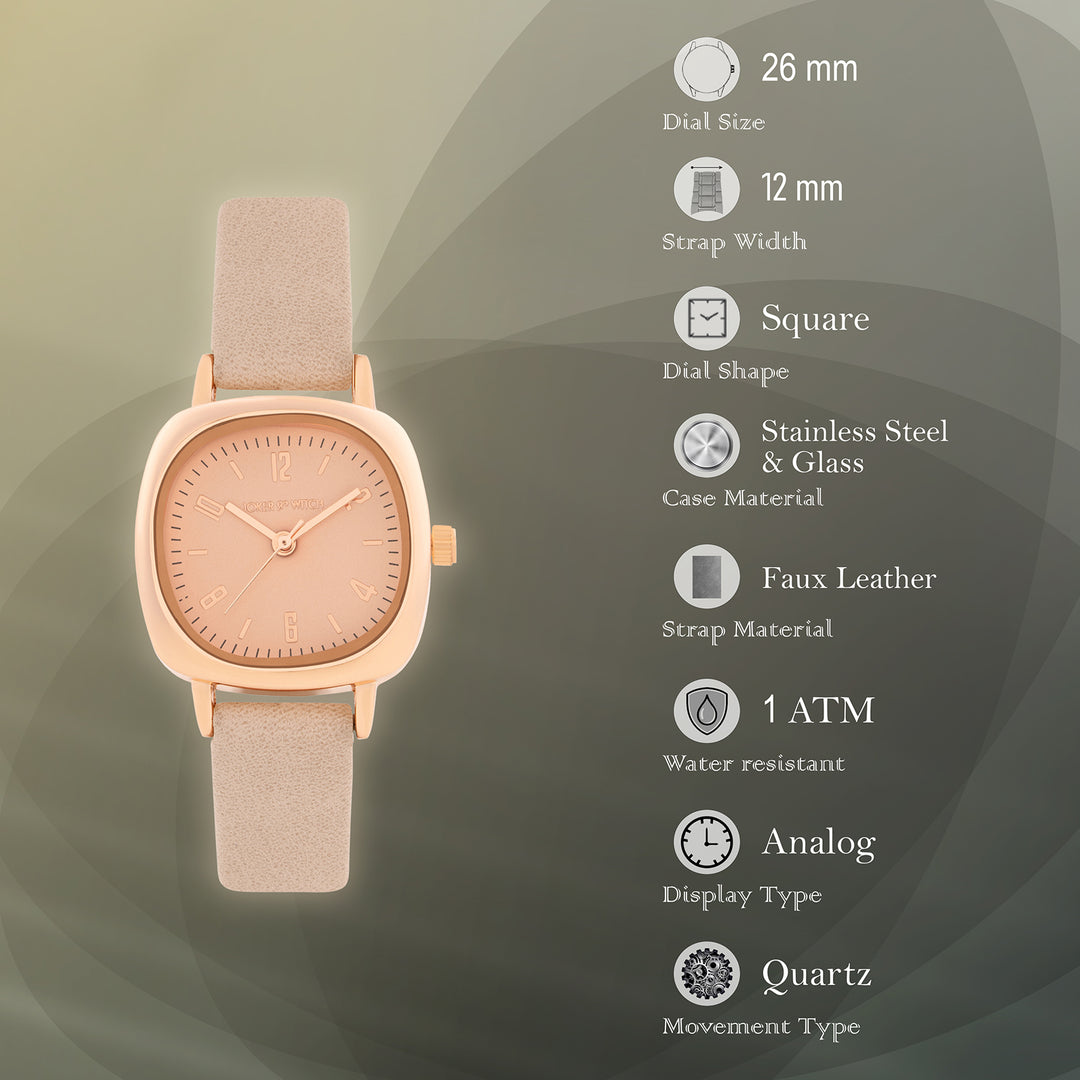 Cinque Rose Gold Mini Square Dial Mauve PU Strap Women's Watch