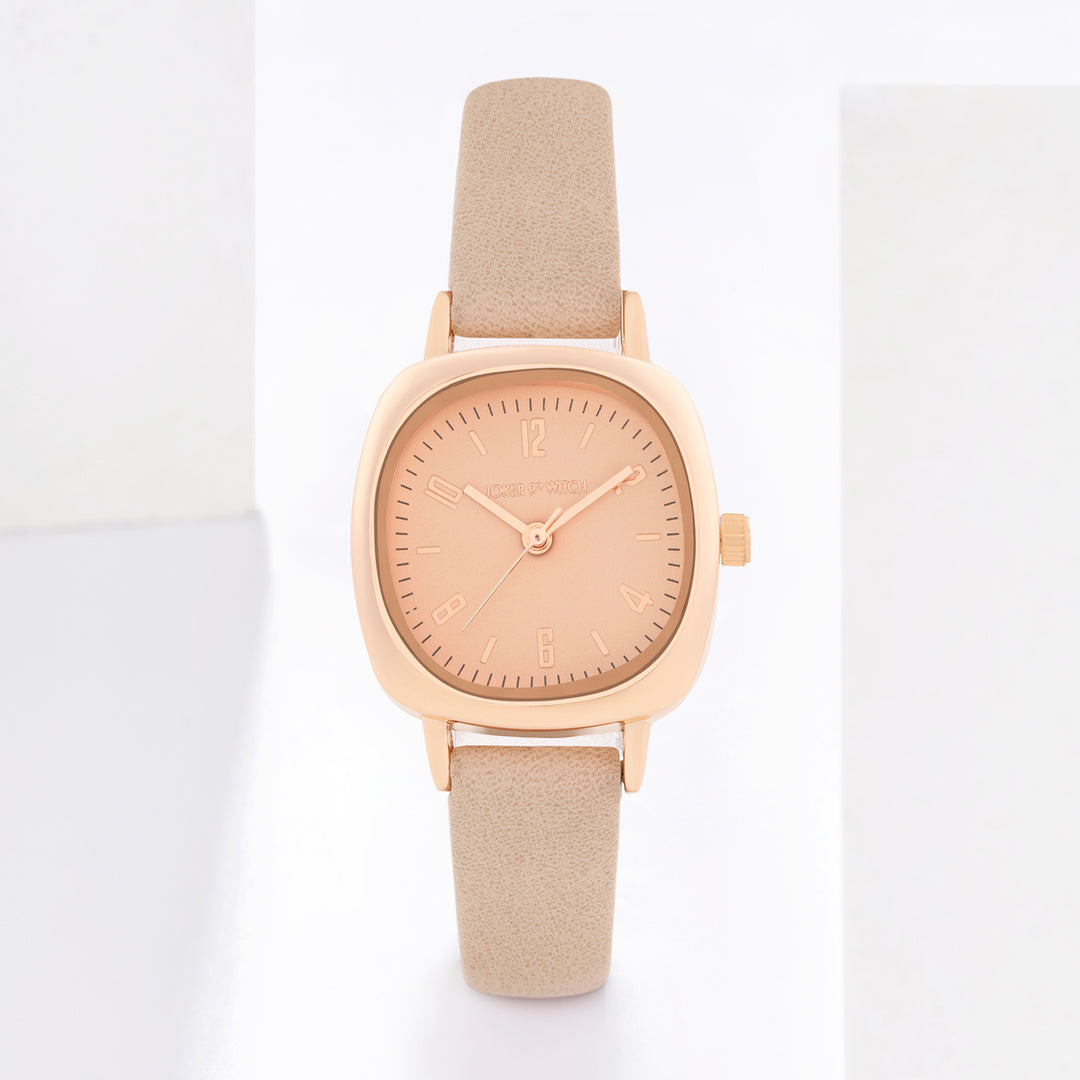 Cinque Rose Gold Mini Square Dial Mauve PU Strap Women's Watch