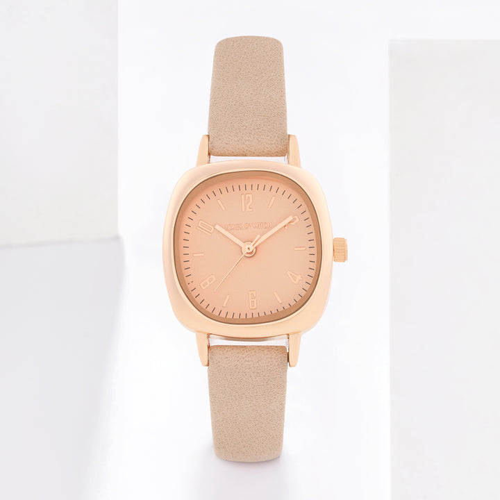 Cinque Rose Gold Mini Square Dial Mauve PU Strap Women's Watch