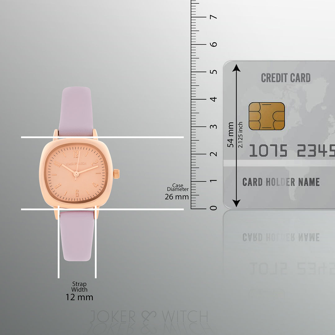 Cinque Rose Gold Mini Square Dial Lavendar PU Strap Women's Watch