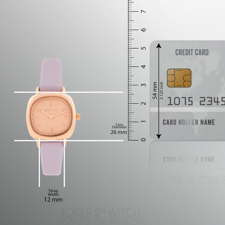 Cinque Rose Gold Mini Square Dial Lavendar PU Strap Women's Watch