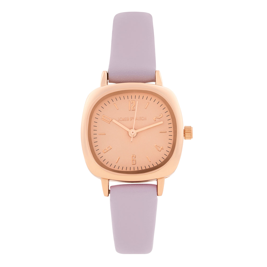Cinque Rose Gold Mini Square Dial Lavendar PU Strap Women's Watch