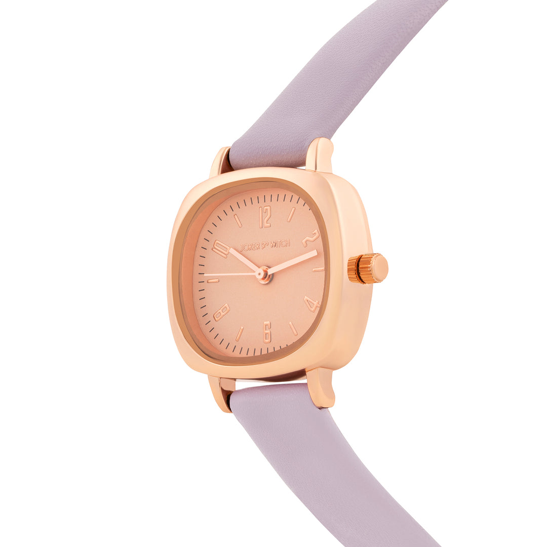 Cinque Rose Gold Mini Square Dial Lavendar PU Strap Women's Watch