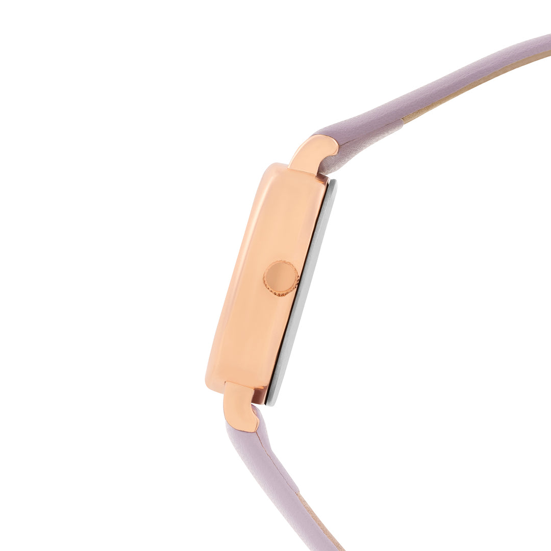 Cinque Rose Gold Mini Square Dial Lavendar PU Strap Women's Watch