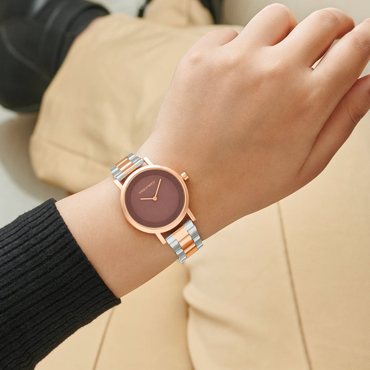 Amsterdam Taupe Medium Dial Dual Tone Linked Chain Strap Women's Watch