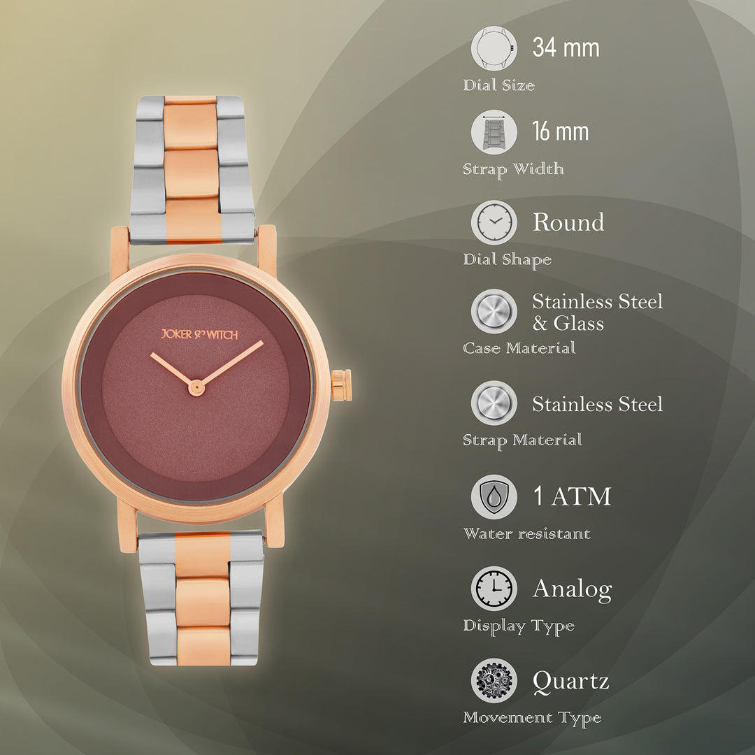 Amsterdam Taupe Medium Dial Dual Tone Linked Chain Strap Women's Watch