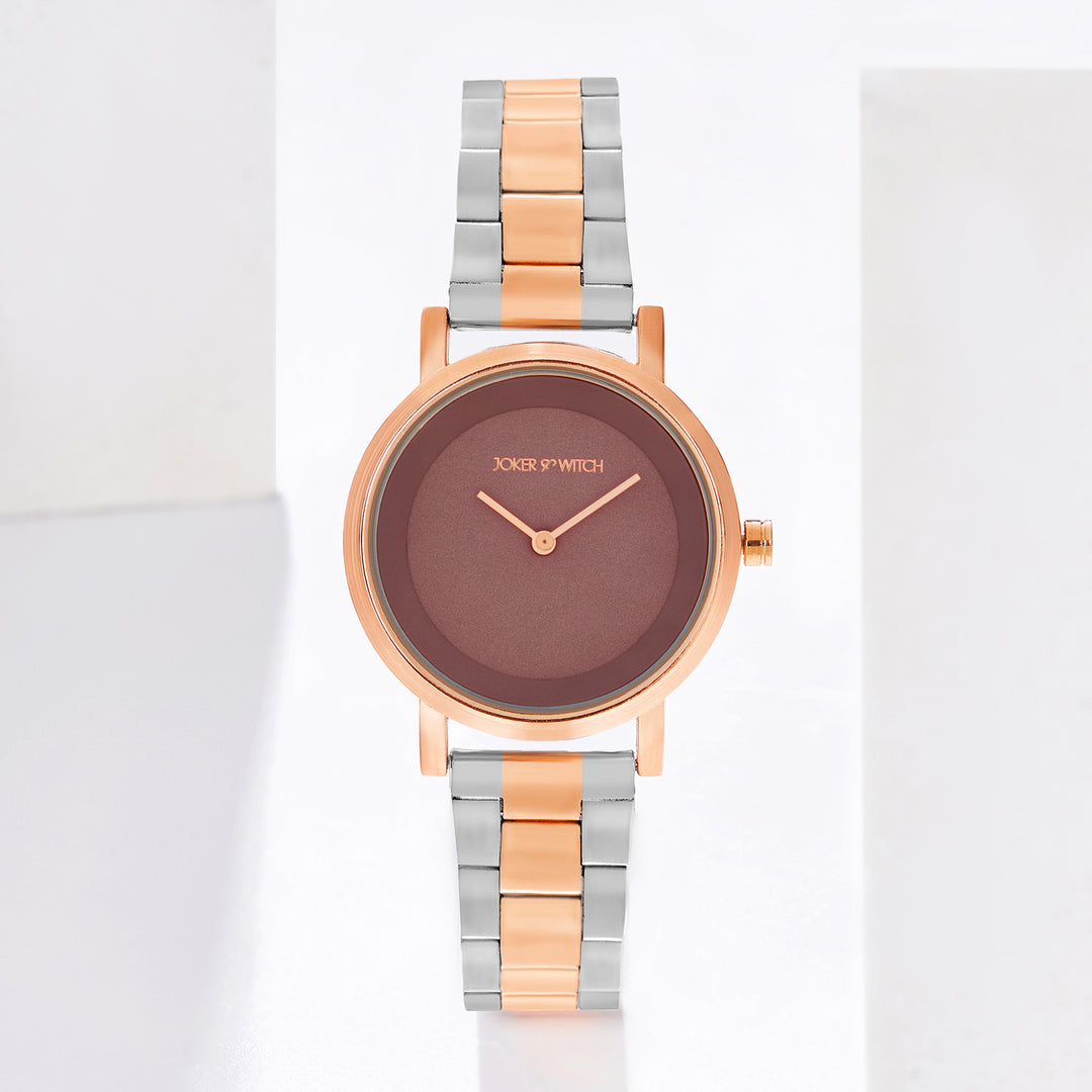 Amsterdam Taupe Medium Dial Dual Tone Linked Chain Strap Women's Watch