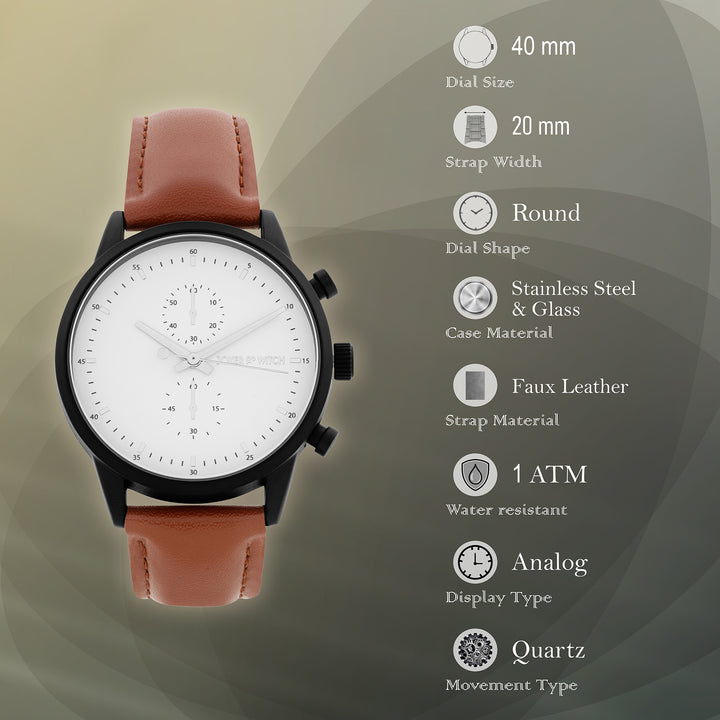 Beetle White Large Dial Brown PU Strap Men's Watch