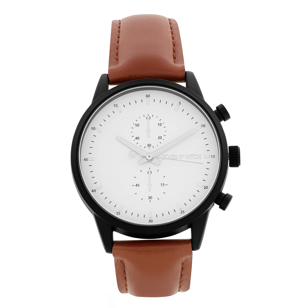 Beetle White Large Dial Brown PU Strap Men's Watch