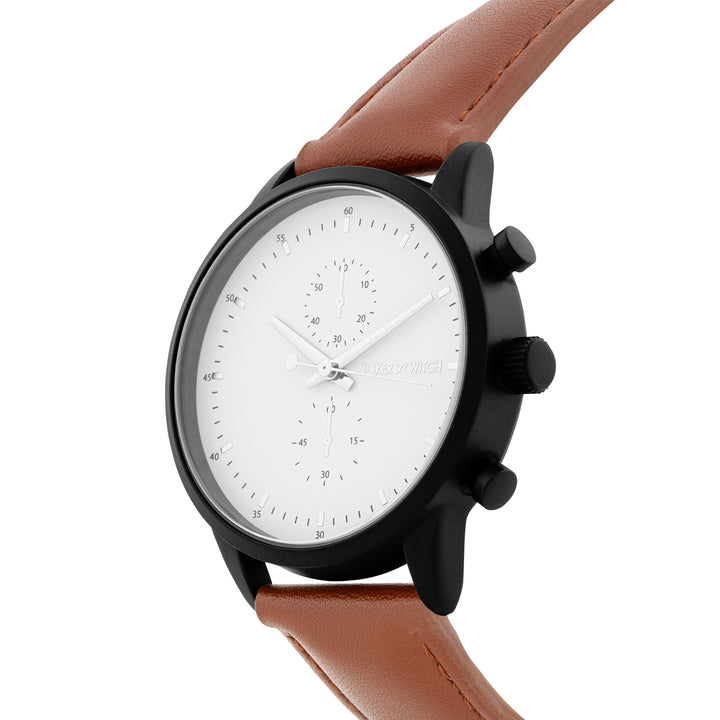 Beetle White Large Dial Brown PU Strap Men's Watch