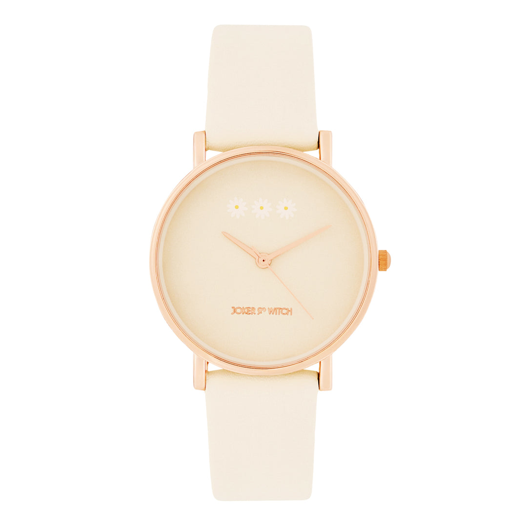 Printed Cream Beige Medium Dial PU Strap Women's Watch