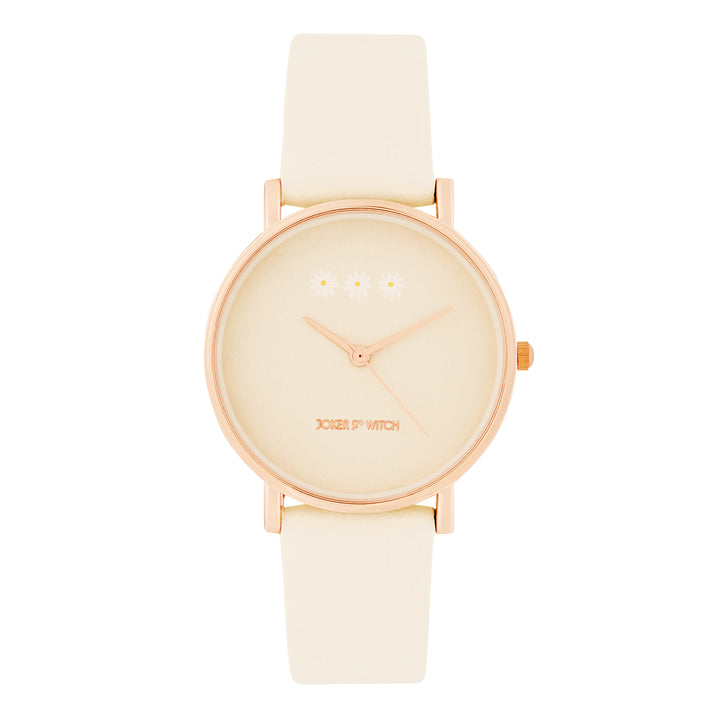 Printed Cream Beige Medium Dial PU Strap Women's Watch